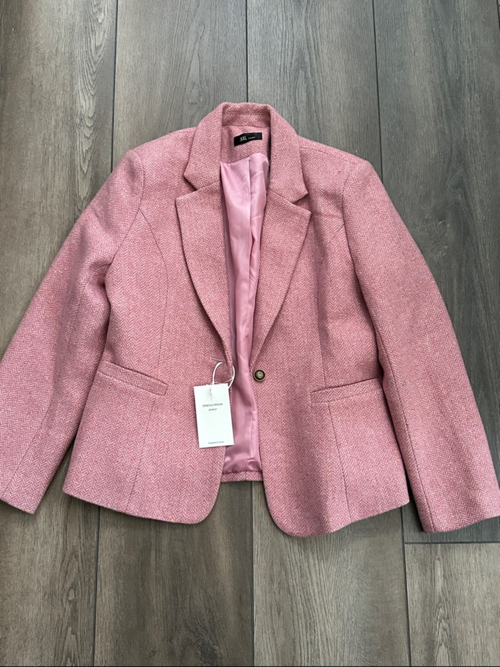 Tailored Pink Herringbone Blazer - Single-Button Women's Jacket